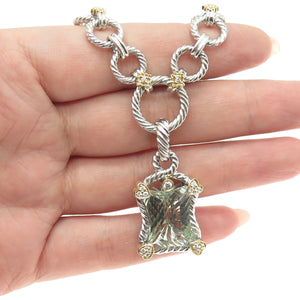 DANWAK 18K Gold Sterling 13 Diamond 0.19ct & Green Amethyst 10.88ct Necklace 16"