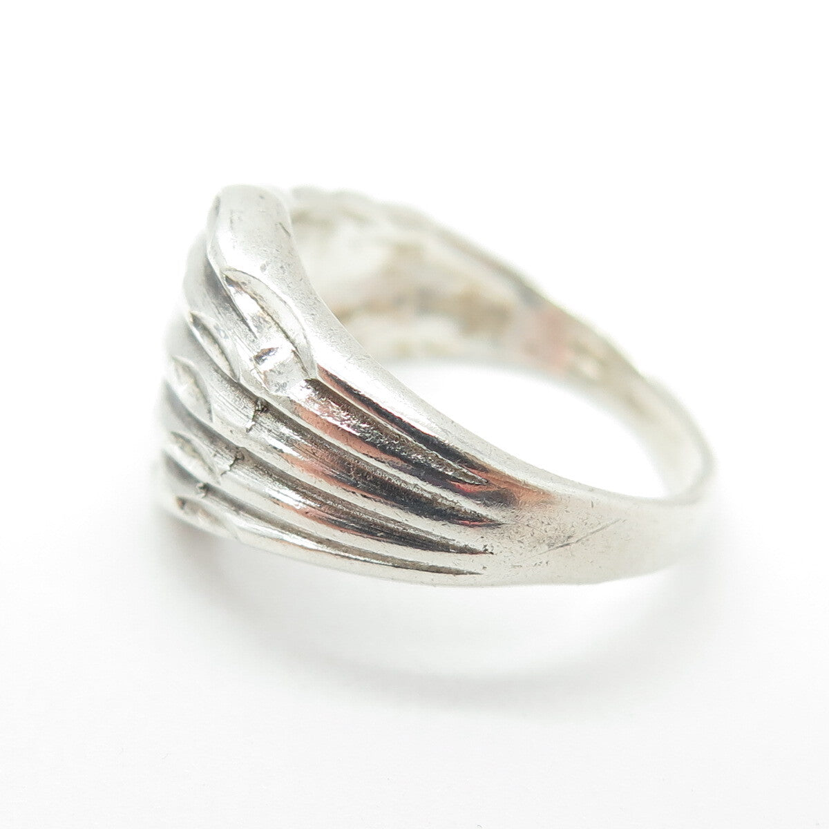 925 Sterling Silver Vintage Diamond-Cut Overlap Ring Size 5.75
