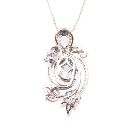 Chuck Clemency 925 Sterling Silver Real Tanzanite White Topaz Chain Necklace 20"