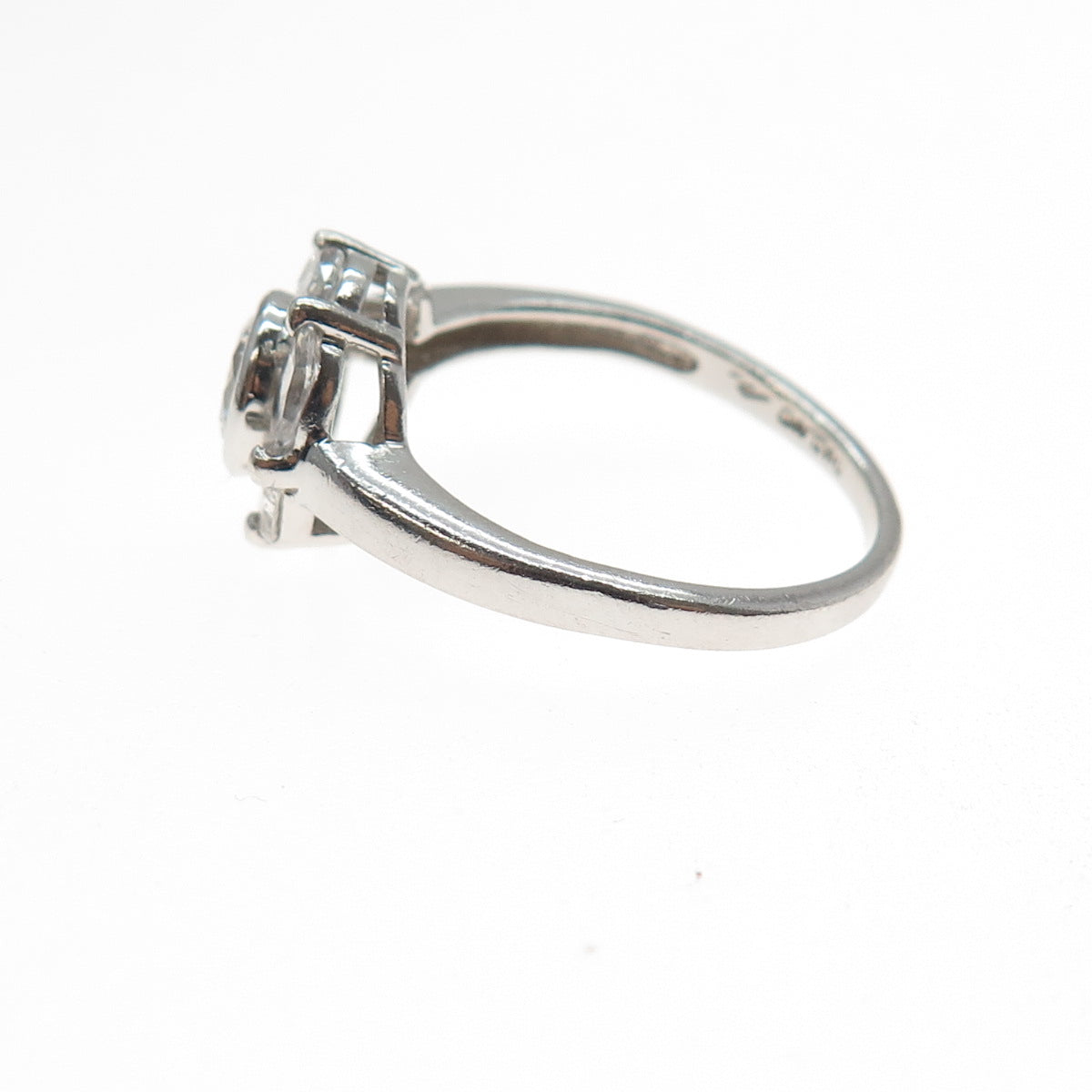 925 Sterling Silver Vintage Round & Marquise-Cut C Z Engagement Ring Size 9.25