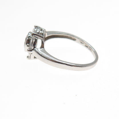 925 Sterling Silver Vintage Round & Marquise-Cut C Z Engagement Ring Size 9.25