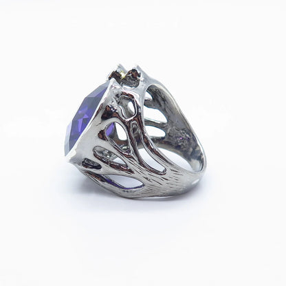925 Sterling Silver Vintage Blue C Z Oval Ring Size 9
