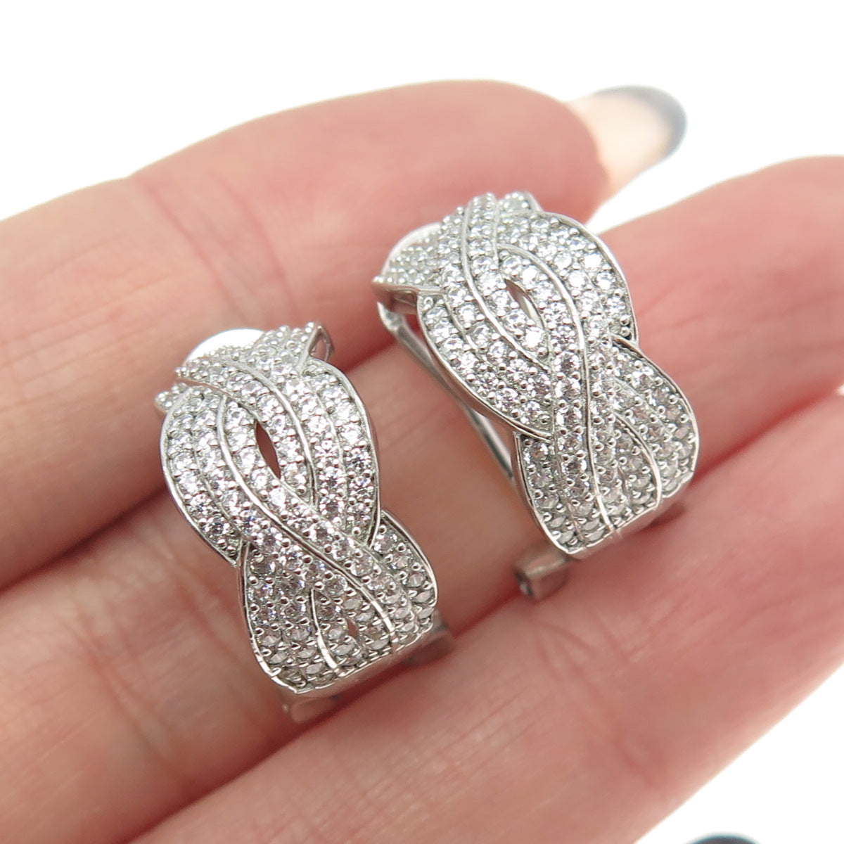 925 Sterling Silver Pave C Z Infinity Omega Back Earrings