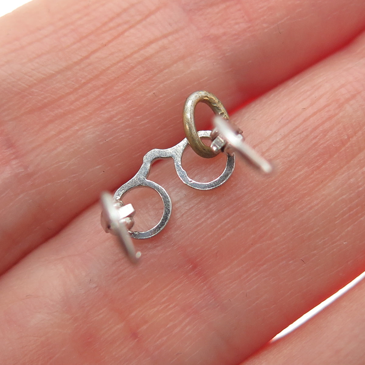 925 Sterling Silver Antique Art Deco Folding Glasses Minimalist 3D Charm Pendant