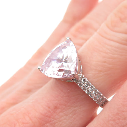 925 Sterling Silver Triangle-Cut Lavender & Round-Cut White C Z Ring Size 6