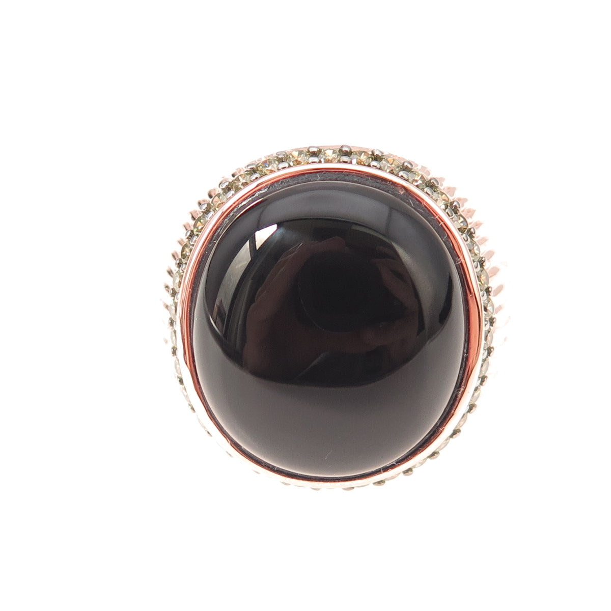 Arzy 925 Sterling Silver Rose Gold Plated Real Black Onyx & C Z Ring Size 7
