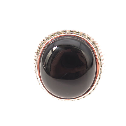 Arzy 925 Sterling Silver Rose Gold Plated Real Black Onyx & C Z Ring Size 7