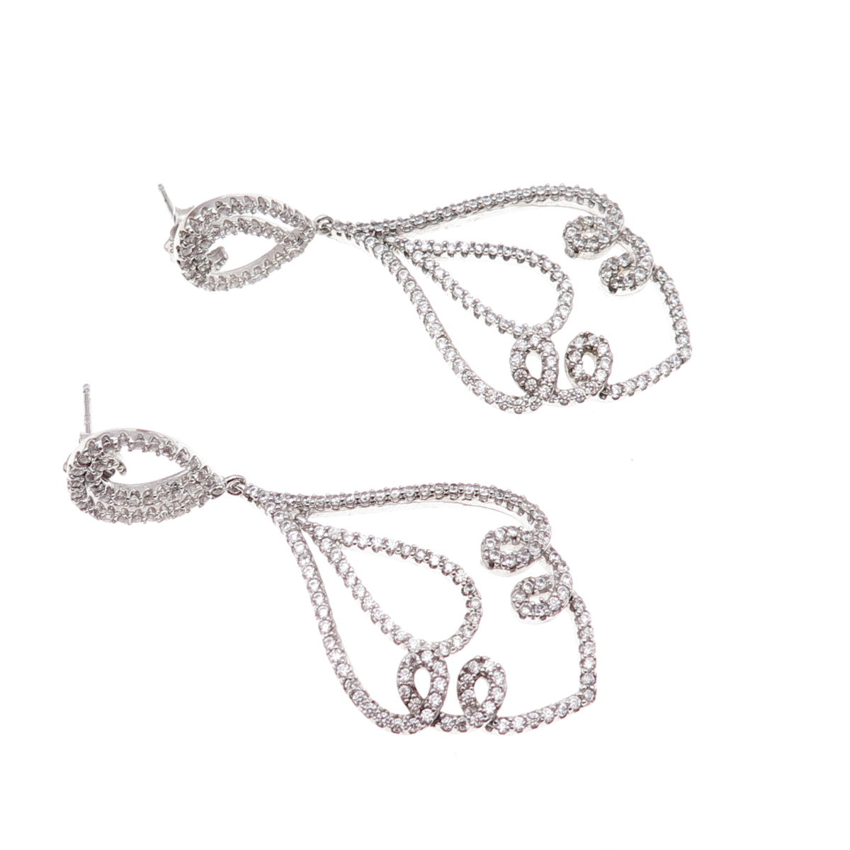925 Sterling Silver Round-Cut C Z Floral Dangle Earrings