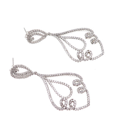 925 Sterling Silver Round-Cut C Z Floral Dangle Earrings