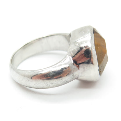 925 Sterling Silver Vintage Real Tiger Eye Modernist Ring Size 7.25