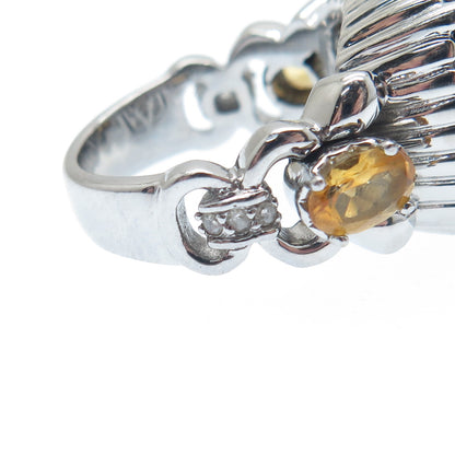FADI Stainless Steel Real Diamond Smoky Quartz & Citrine Gemstone Ring Size 5.25