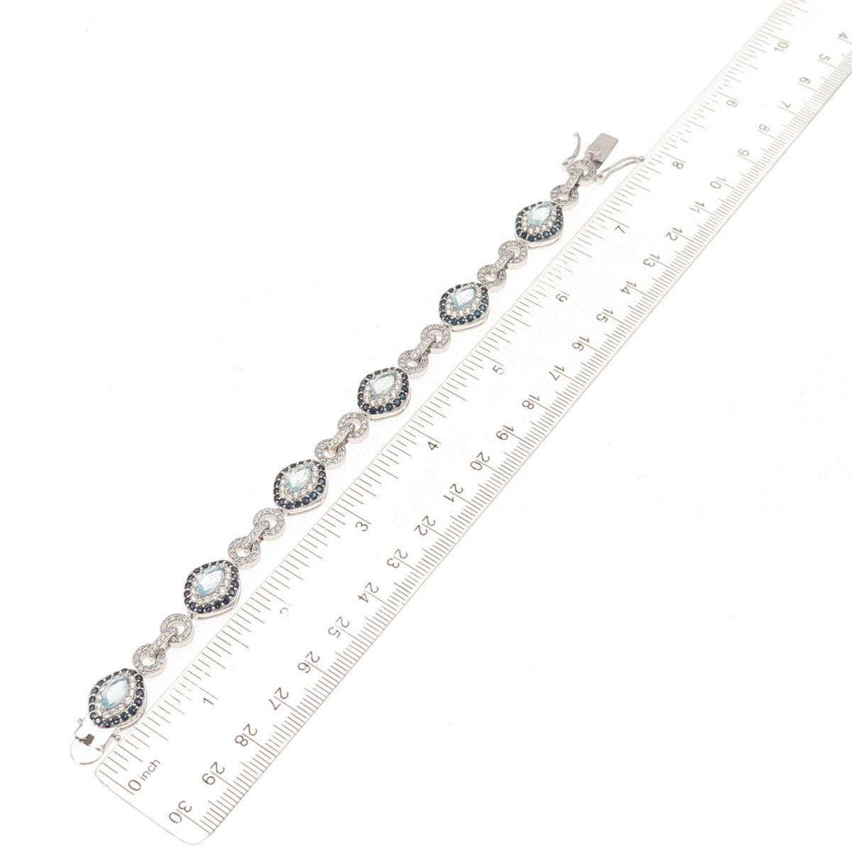 925 Sterling Silver Real Sapphire Blue & White Topaz Bracelet 7"