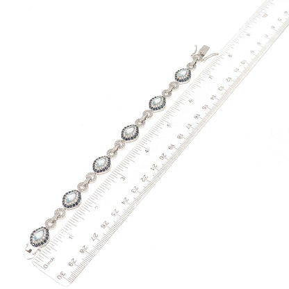925 Sterling Silver Real Sapphire Blue & White Topaz Bracelet 7"