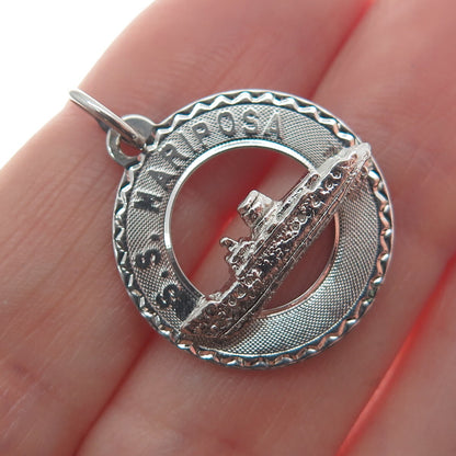 CREA 925 Sterling Silver Antique SS Mariposa Ship Round Charm Pendant