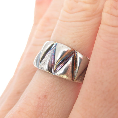 925 Sterling Silver Vintage Italy Modernist Zig Zag Oxidized Ring Size 8
