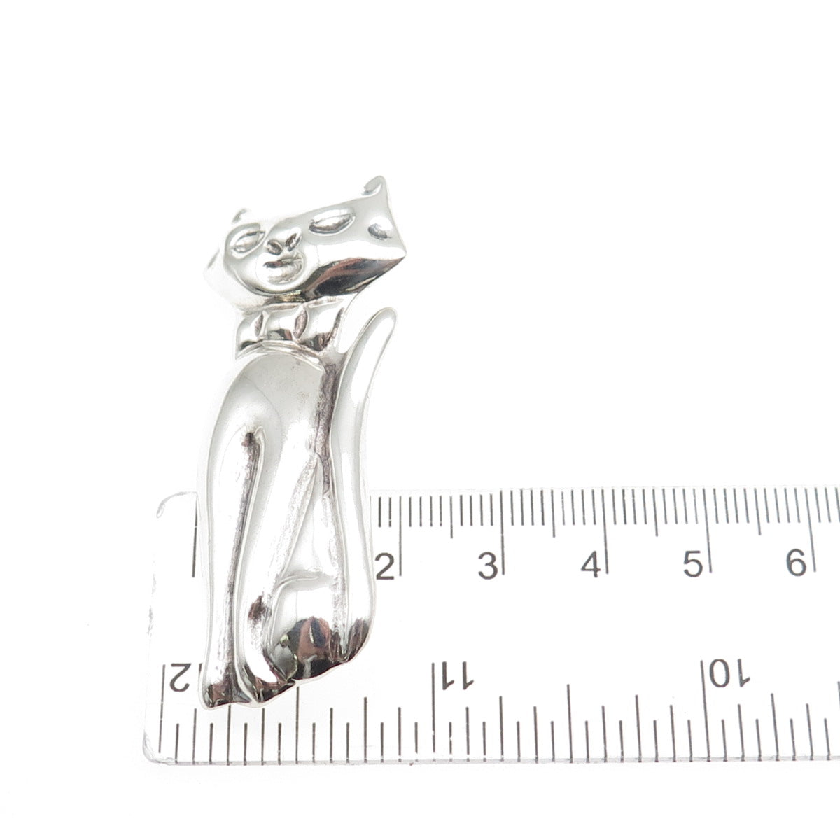 925 Sterling Silver Vintage Mexico Modernist Cat Pin Brooch