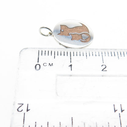 925 Sterling Silver Brown Enamel Cat & Dog Friendship Minimalist Charm Pendant