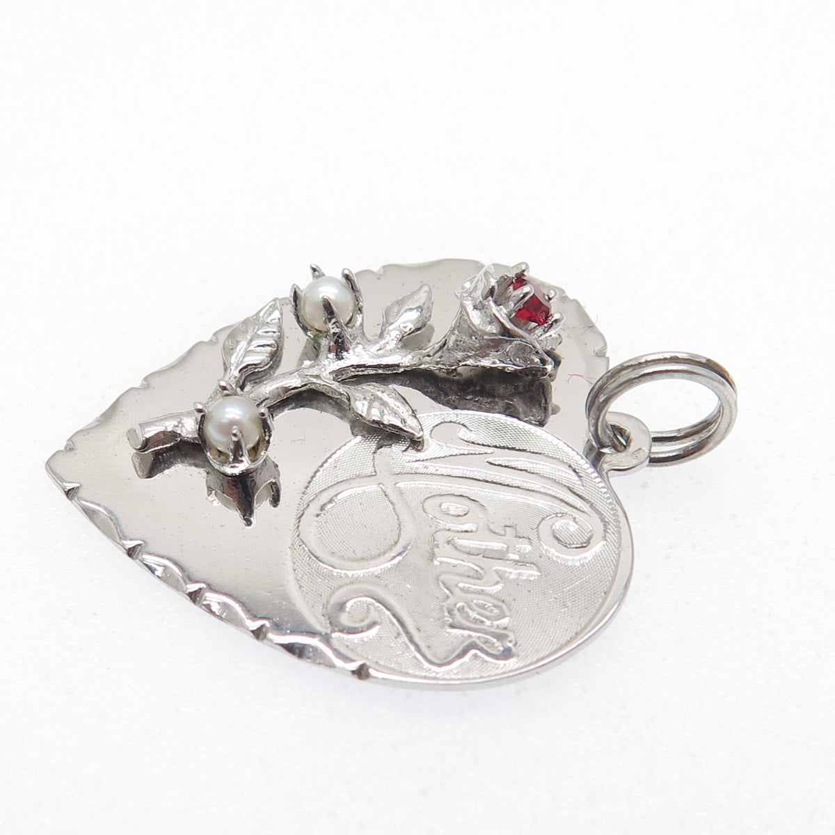 TOWN & COUNTRY 925 Sterling Vintage Rhinestone Faux Pearl "Mother" Heart Pendant