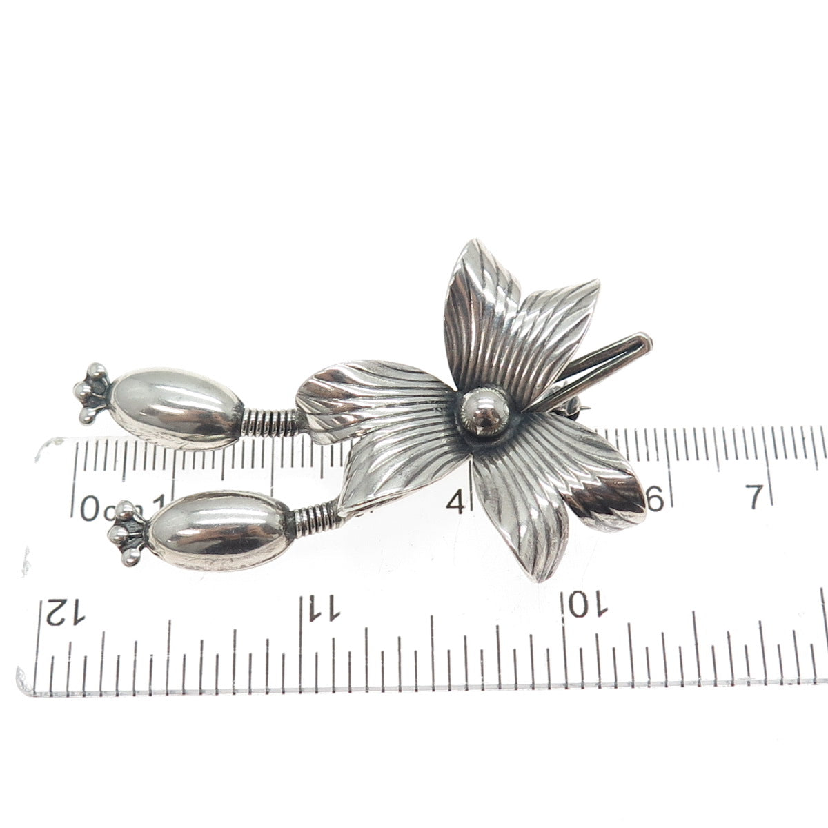 CARL OVE FRYDENSBERG 925S Sterling Vintage Denmark Modernist Flower Pin Brooch