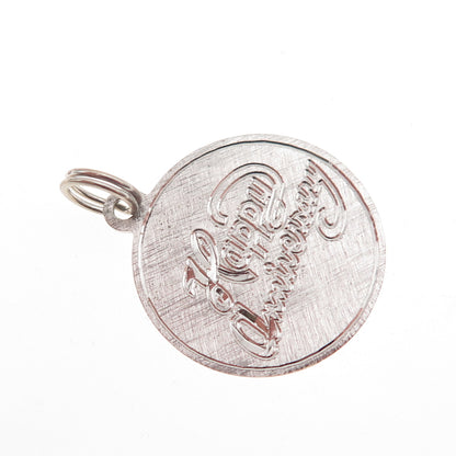 925 Sterling Silver Vintage Happy Anniversary Round Tag Charm Pendant