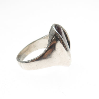 925 Sterling Silver Vintage Real Carnelian Modernist Oxidized Ring Size 6.5