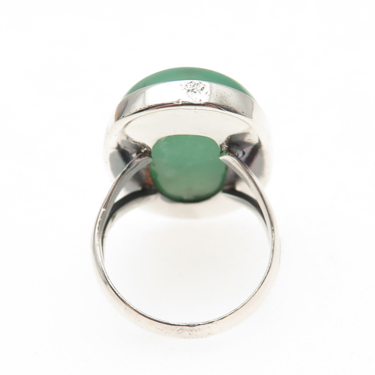 925 Sterling Silver Vintage Real Cabochon Chrysoprase Ring Size 7.5