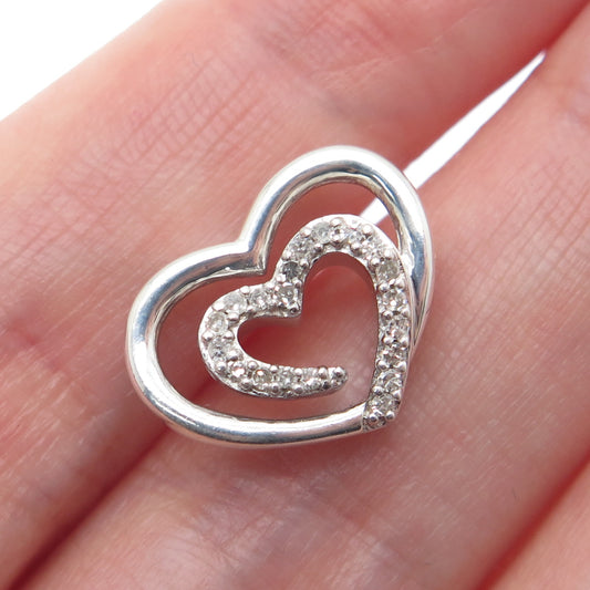 SLV SADYE L VASSIL 925 Sterling Silver Real Diamond Heart Mini Slide Pendant