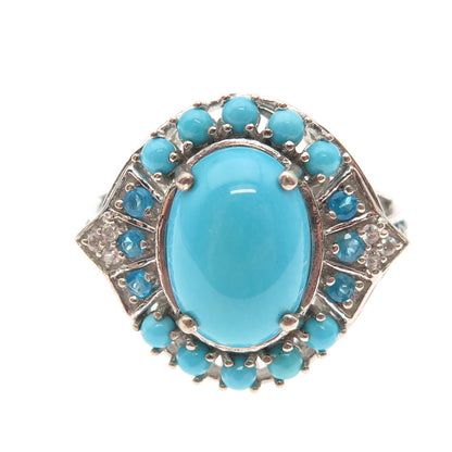 Chuck Clemency 925 Sterling Silver Real Turquoise Apatite & Topaz Ring Size 8.25