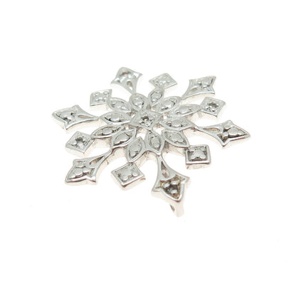 925 Sterling Silver Real Round-Cut Diamond Accent Snowflake Pendant