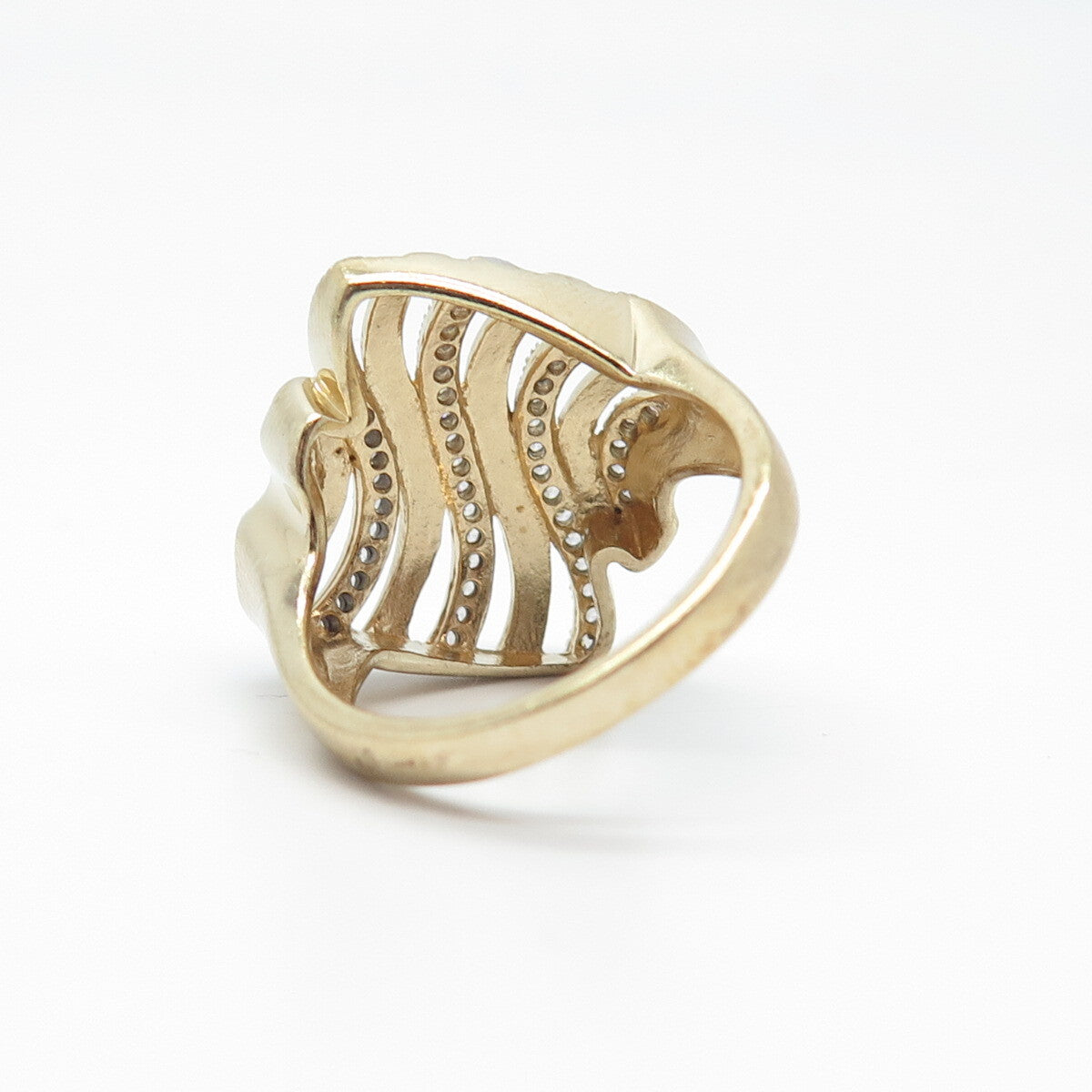 925 Sterling Silver Gold Plated Pave C Z Ring Size 7.25