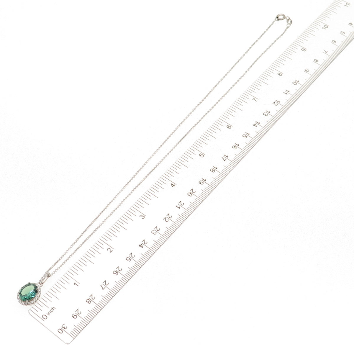 925 Sterling Silver Green & White C Z Cable Chain Necklace 18"
