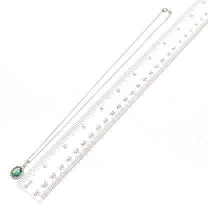 925 Sterling Silver Green & White C Z Cable Chain Necklace 18"