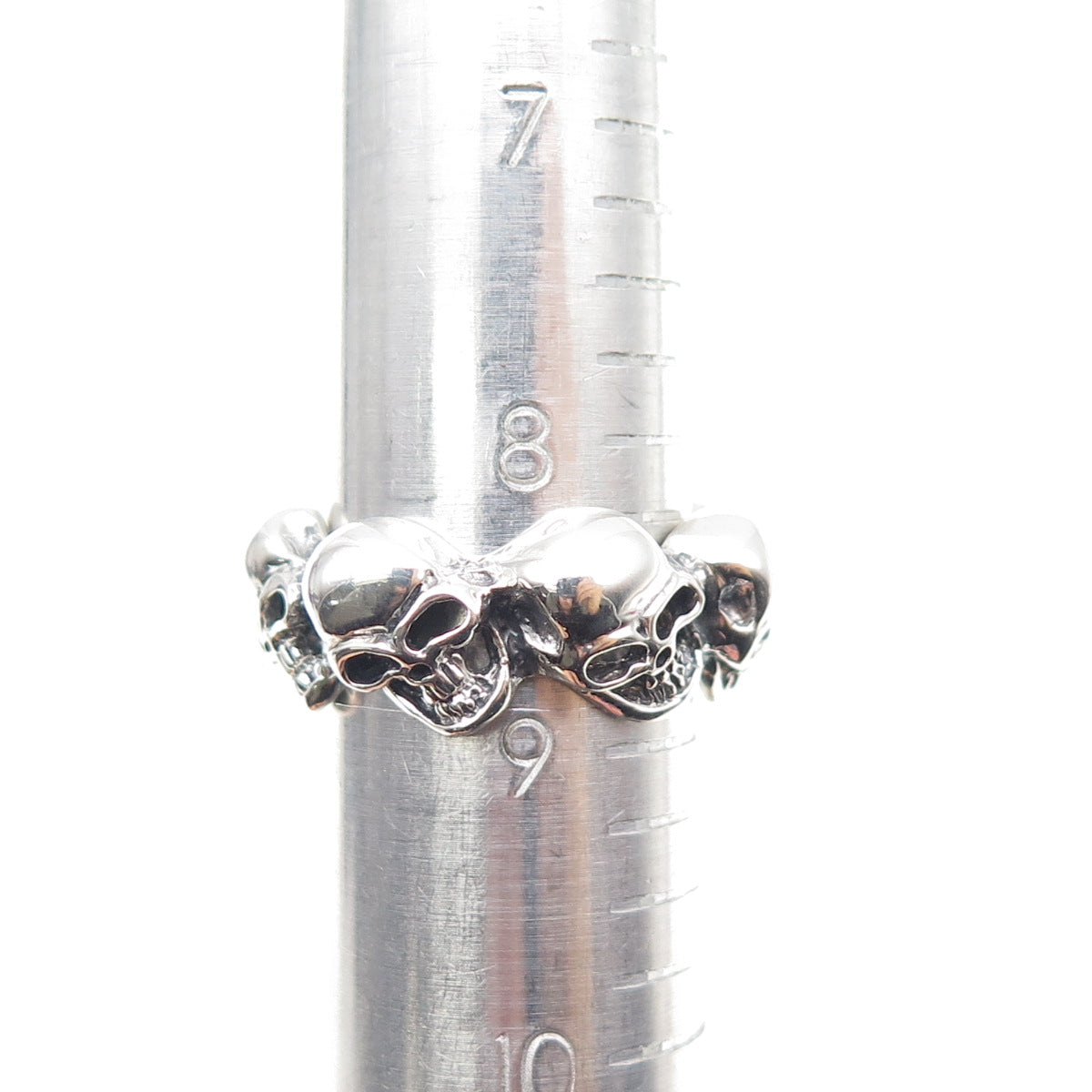 925 Sterling Silver Vintage Skull Oxidized Biker Ring Size 8.75