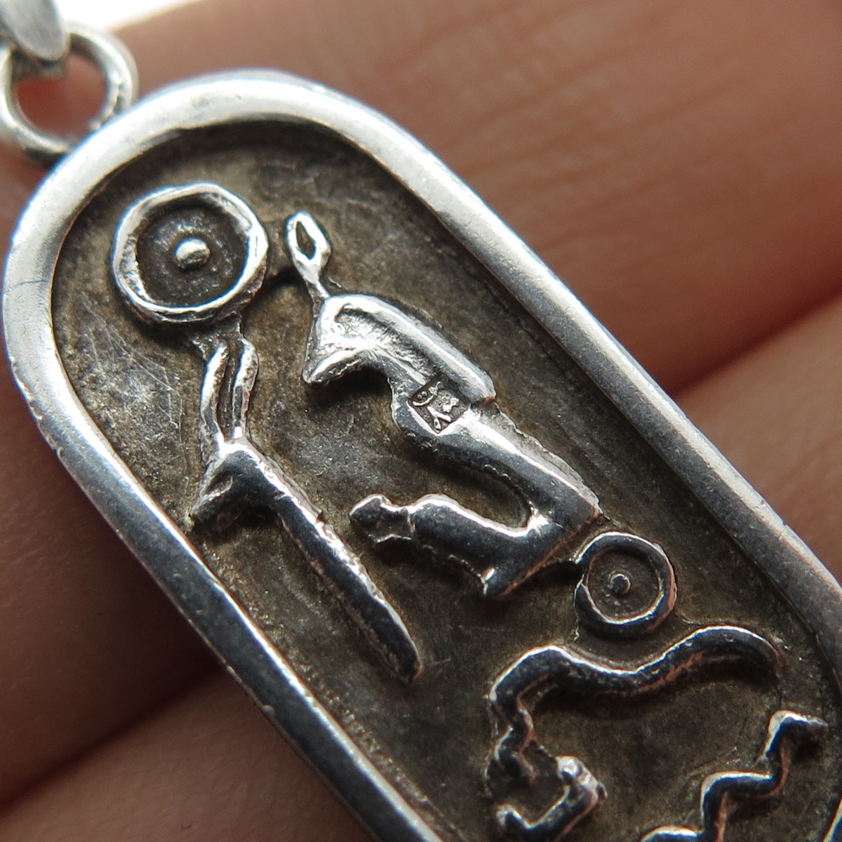 800 Silver Vintage Egyptian Pharaoh Cartouche Oxidized Charm Pendant
