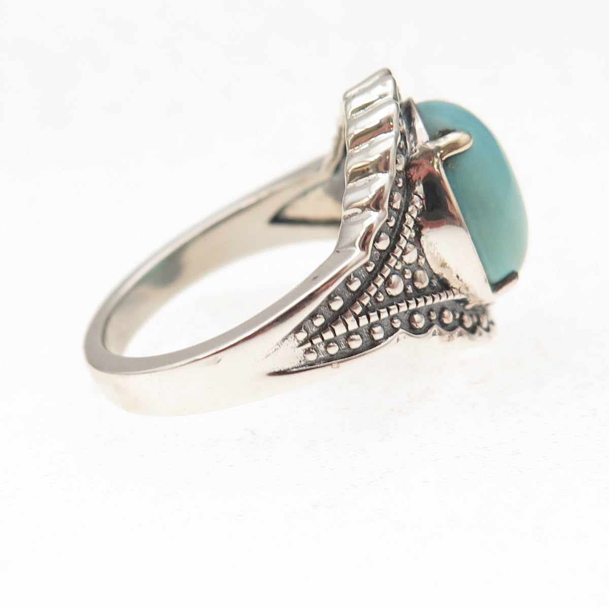 925 Sterling Silver Real Tyrone Turquoise Oxidized Ring Size 8