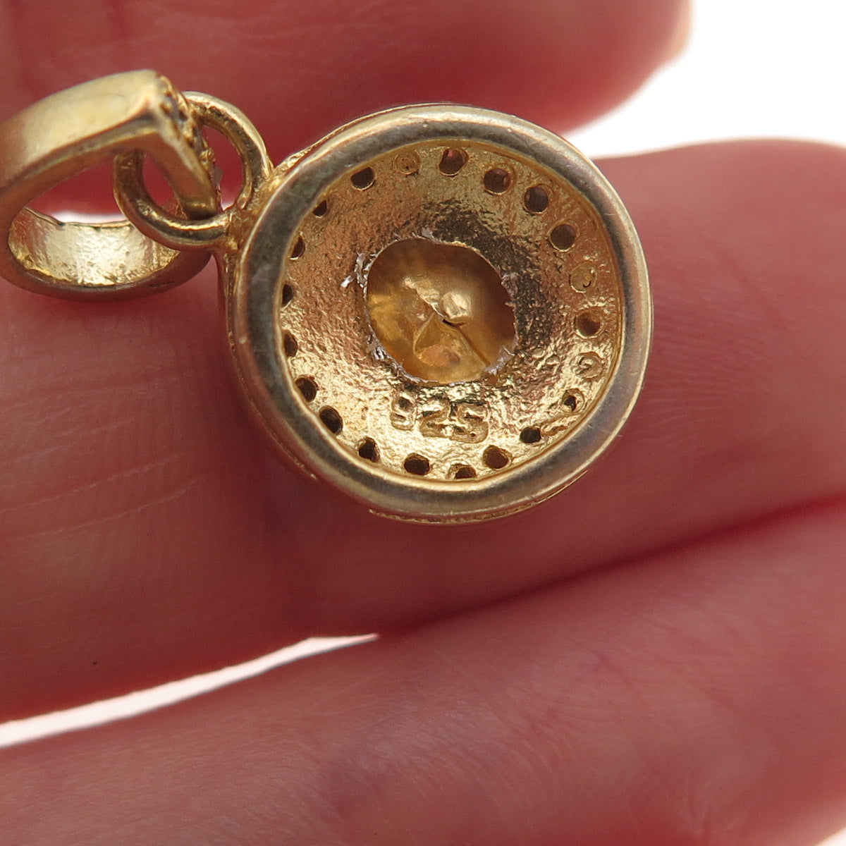 925 Sterling Silver Gold Plated Real Rose-Cut Diamond Charm Pendant