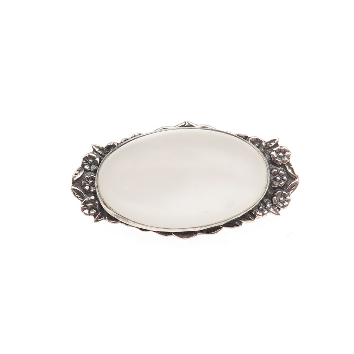 925 Sterling Silver Antique Art Deco Camphor Frosted Glass Floral Pin Brooch