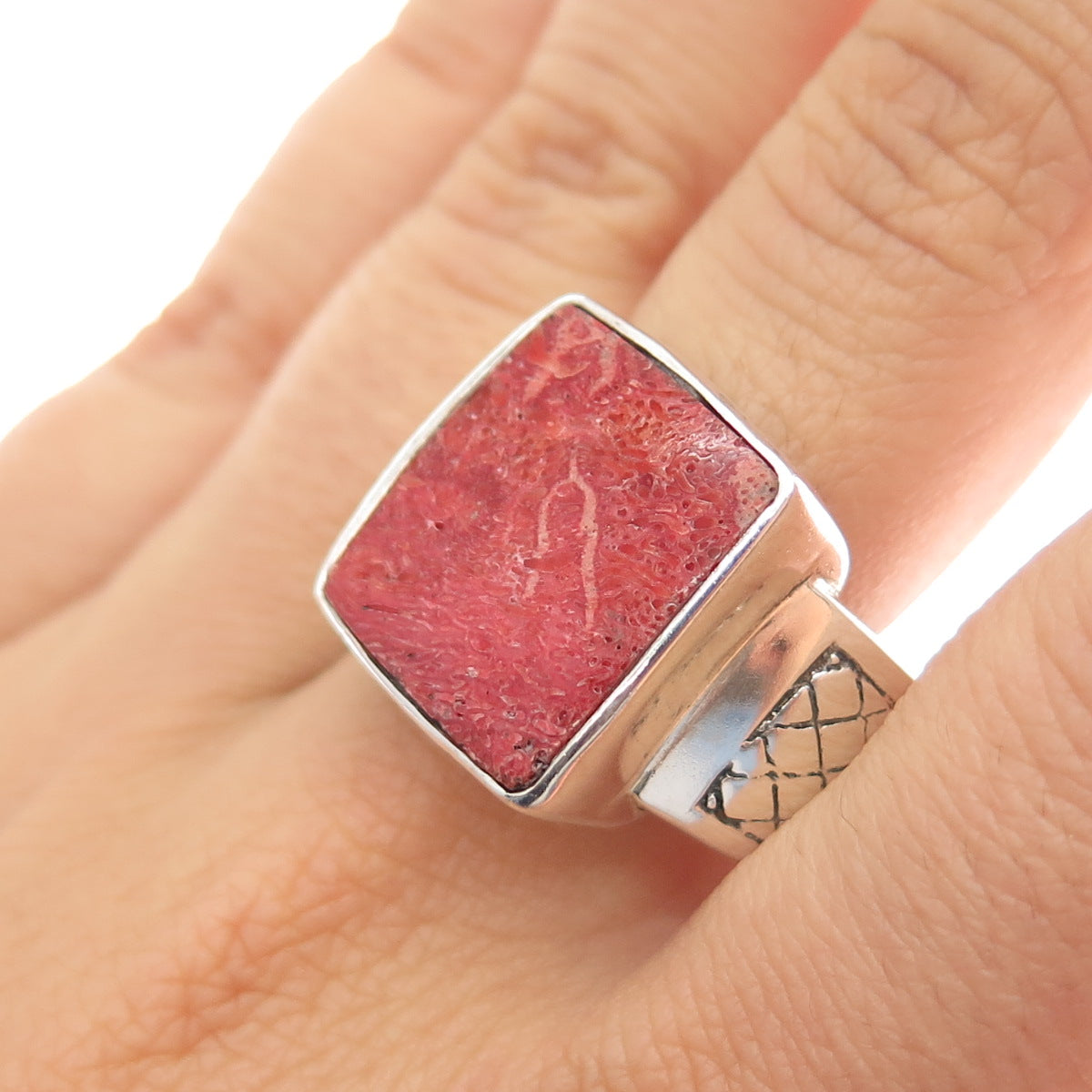 PHLD PlayHardLookDope 925 Sterling Silver Real Coral Ring Size 11.75