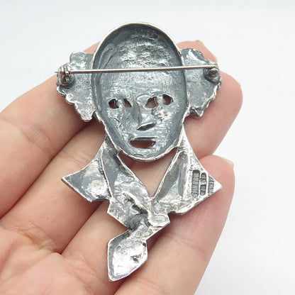 925 Sterling Silver Vintage Mexico Clown Pin Brooch
