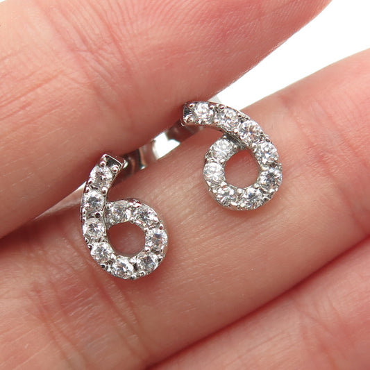 925 Sterling Silver Round-Cut C Z Lucky Number 6 Stud Earrings