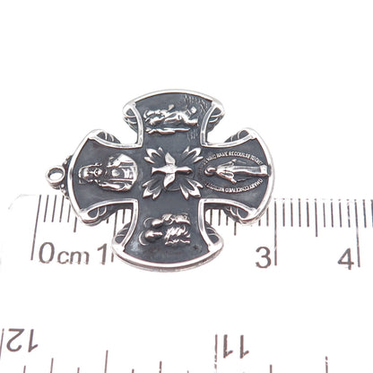 Creed 925 Sterling Silver Antique Art Deco 4-Way Cross Oxidized Pendant
