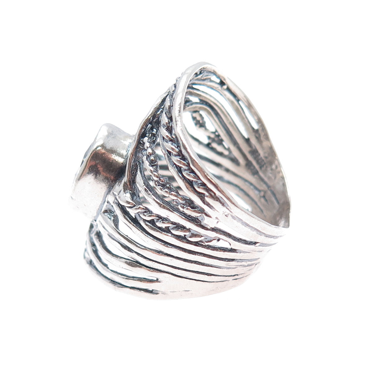 925 Sterling Silver Vintage Israel Oval-Cut C Z Modernist Oxidized Ring Size 8.5