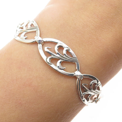 W. E. RICHARDS 925 Sterling Silver Antique Art Deco Floral Link Bracelet 7"