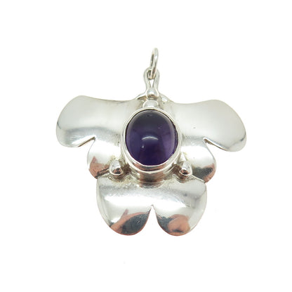 925 Sterling Silver Vintage Real Amethyst Gemstone Modernist Pendant
