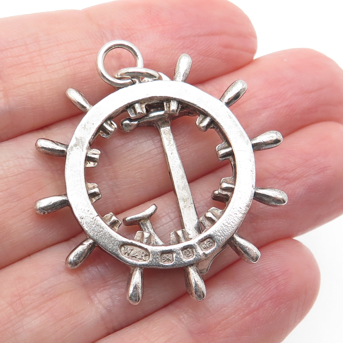 WILMOT & ROBERTS 925 Sterling Antique 1898 Birmingham Anchor Ship Wheel Pendant