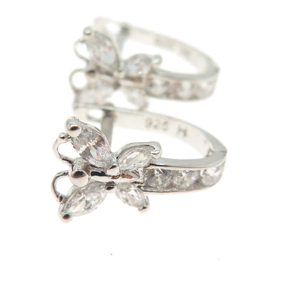 925 Sterling Silver Round & Marcasite-Cut C Z Butterfly Earrings
