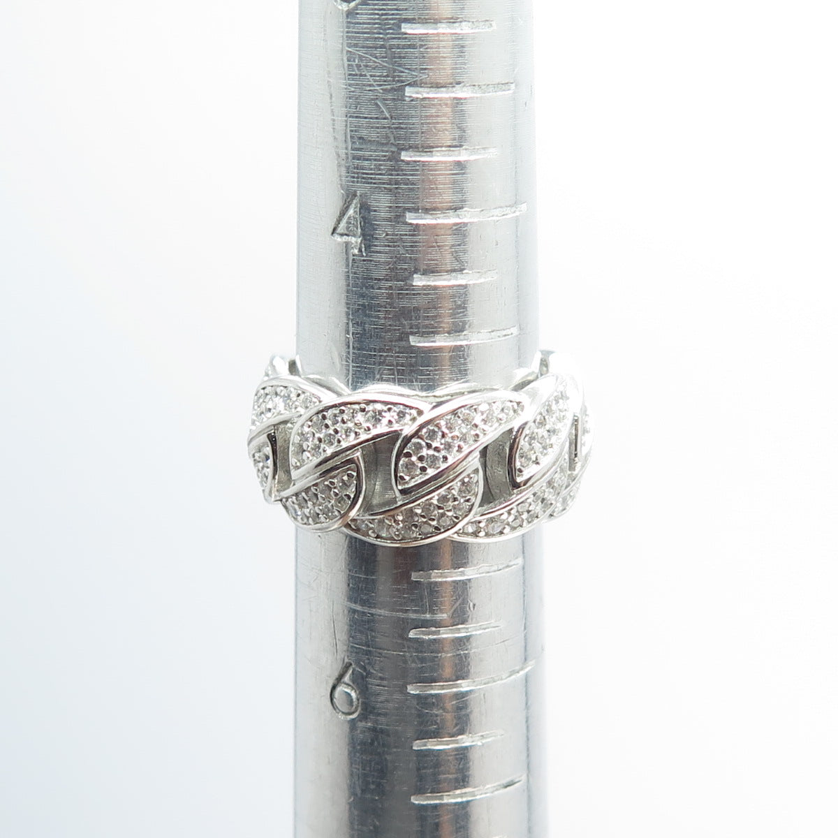 925 Sterling Silver Pave C Z Cuban Chain Band Ring Size 5.5