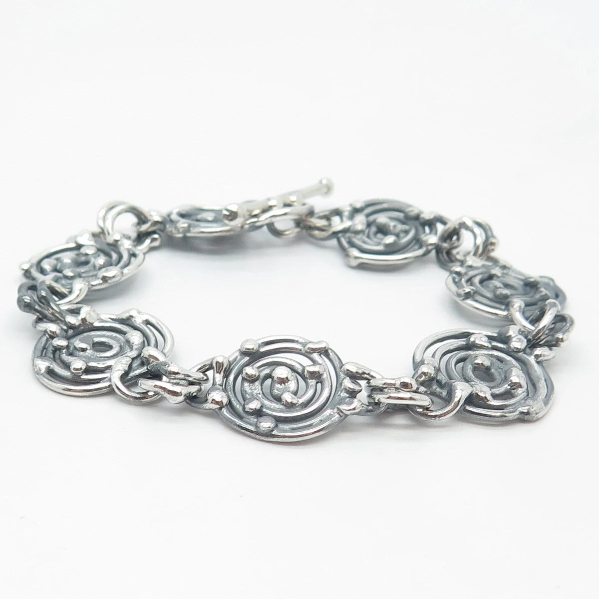 925 Sterling Silver Vintage Spiral Ethnic Link Bracelet 6.75"