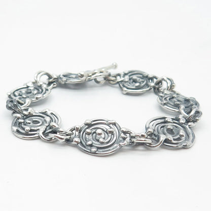 925 Sterling Silver Vintage Spiral Ethnic Link Bracelet 6.75"