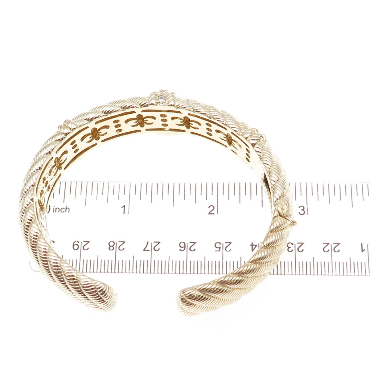 Judith Ripka 925 Sterling Silver Gold Plated C Z Heavy 73.0g Cuff Bracelet 7.25"